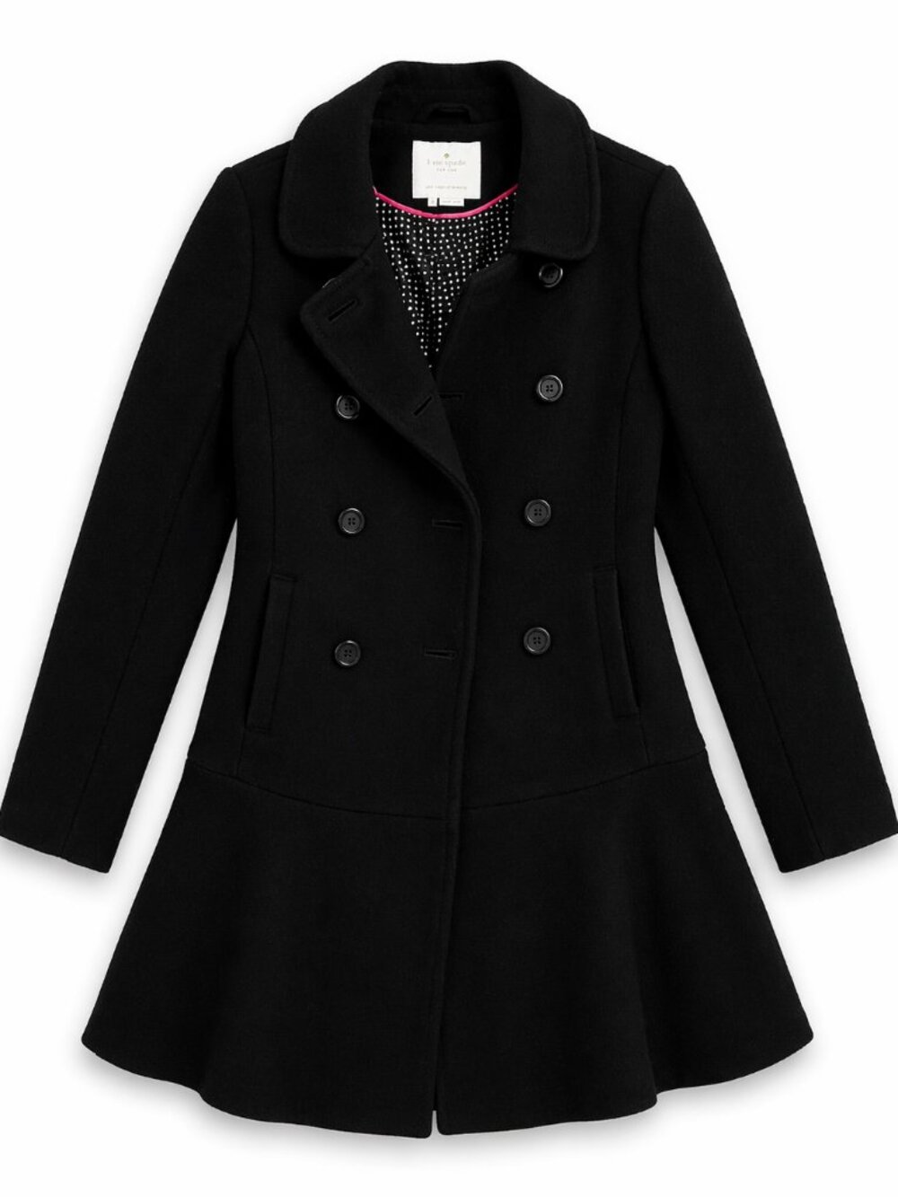 Kate Spade New York Black Wool Coat – Double Breasted Fit & Flare – Size S
